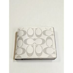 Coach Signature Leather Bifold Wallet – White & Light Gray